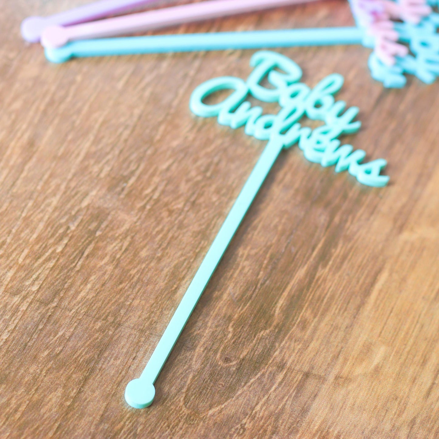 Custom Baby Shower Swizzle Sticks, Personalized Acrylic Stir Sticks in Pastel, Glitter & Mirrored Colors, Baby Name Drink Stirrers