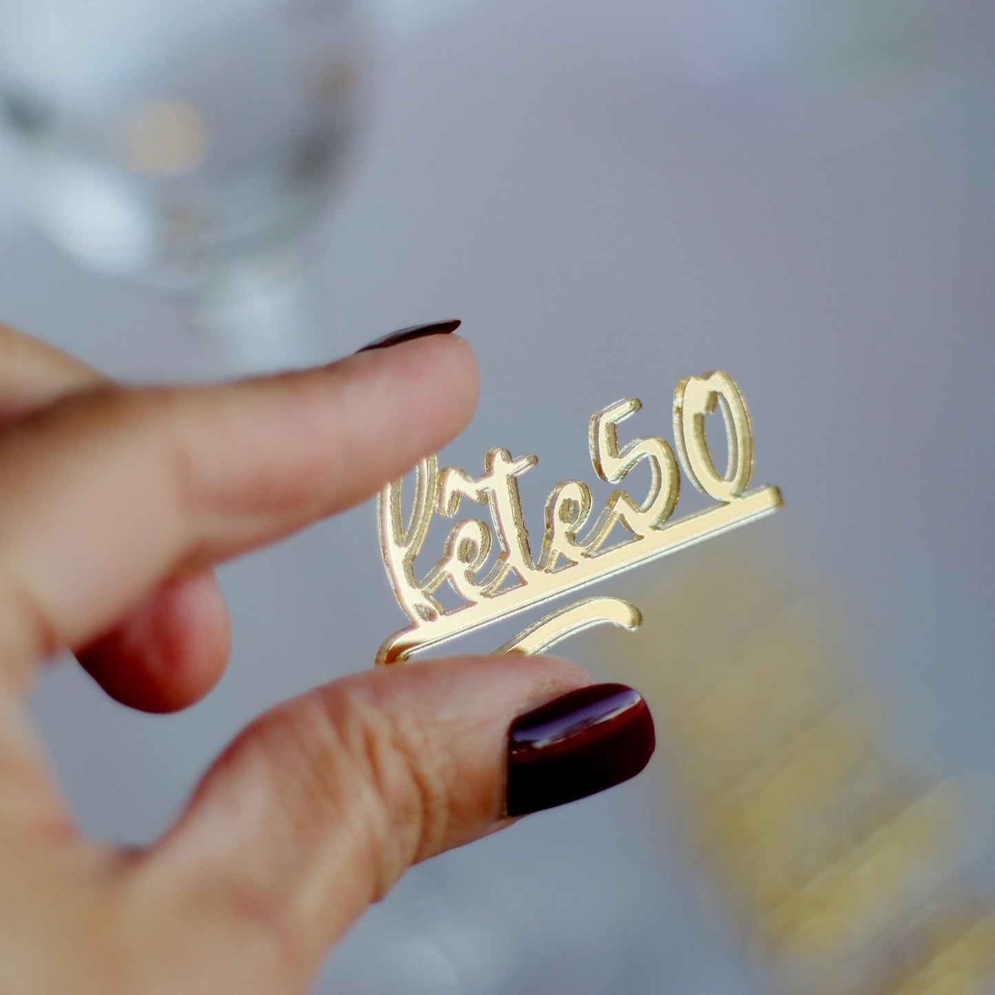 50th Birthday Wine Charm, Gold Drink Marker, Fête50 Glass Tag, Personalized Party Favors, Elegant Birthday Celebration,Champagne Flute Charm