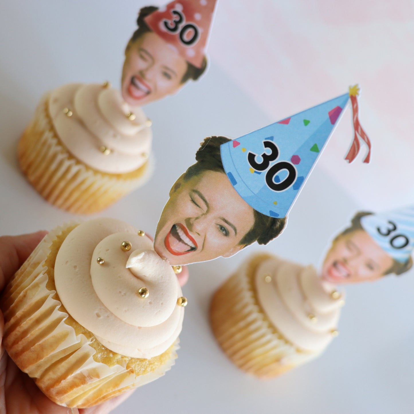 Custom Photo Face Cupcake Toppers for 30th Birthday, Personalized Birthday Party Decoration, Gift for Him or Her, Milestone Birthday