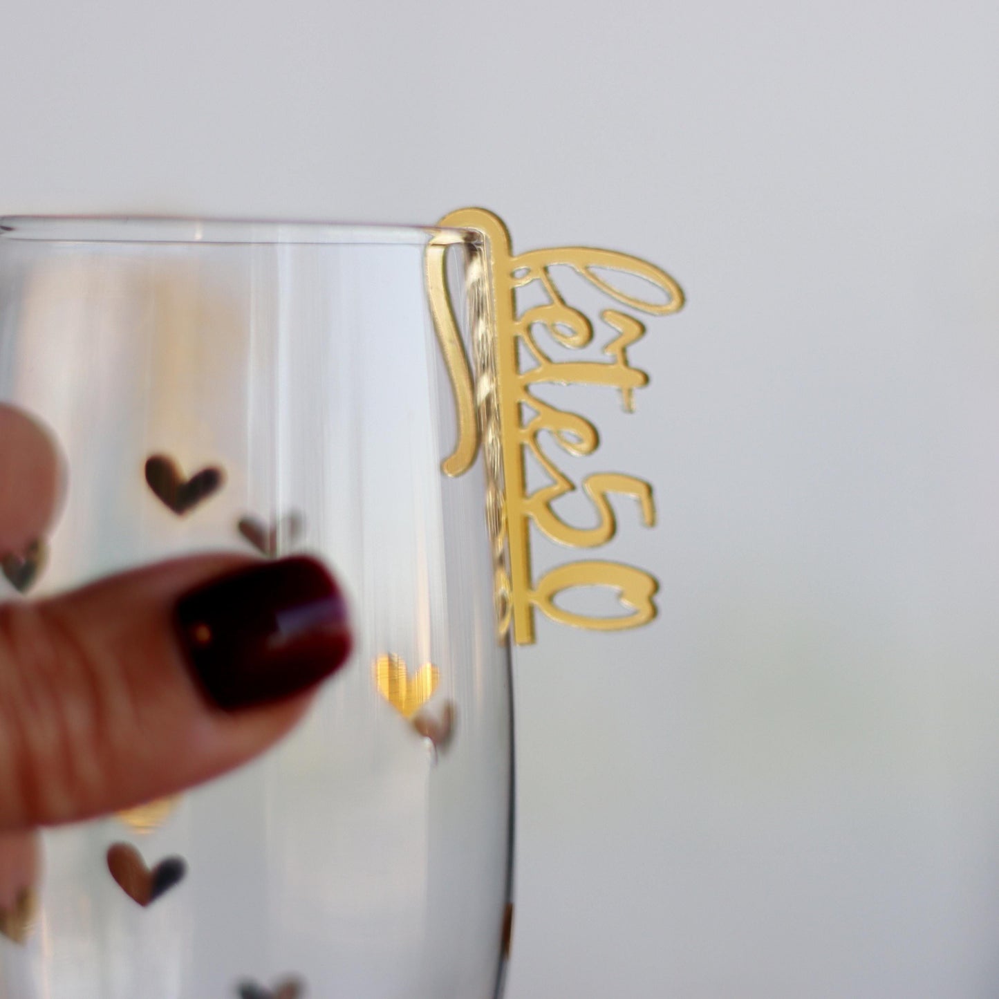50th Birthday Wine Charm, Gold Drink Marker, Fête50 Glass Tag, Personalized Party Favors, Elegant Birthday Celebration,Champagne Flute Charm