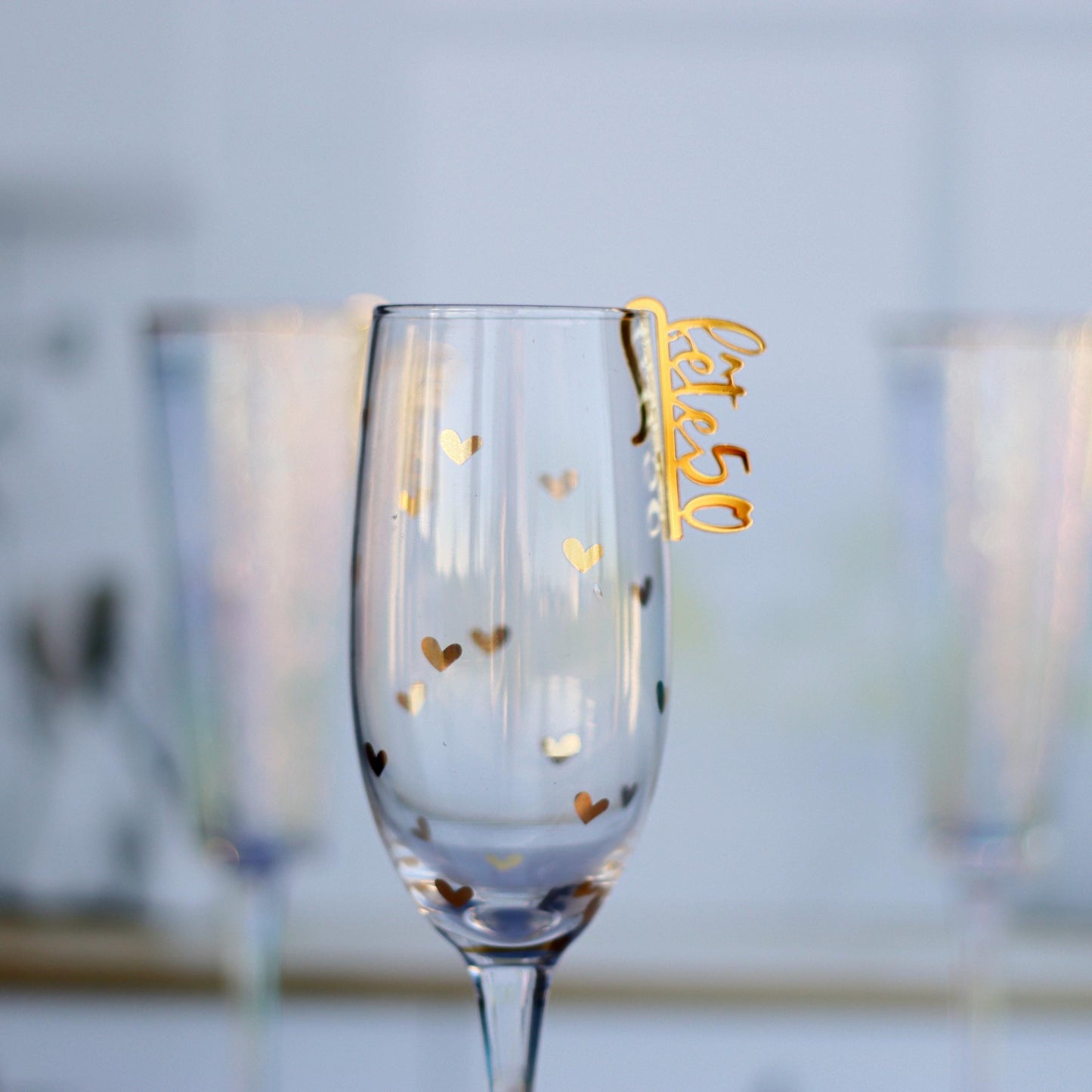50th Birthday Wine Charm, Gold Drink Marker, Fête50 Glass Tag, Personalized Party Favors, Elegant Birthday Celebration,Champagne Flute Charm