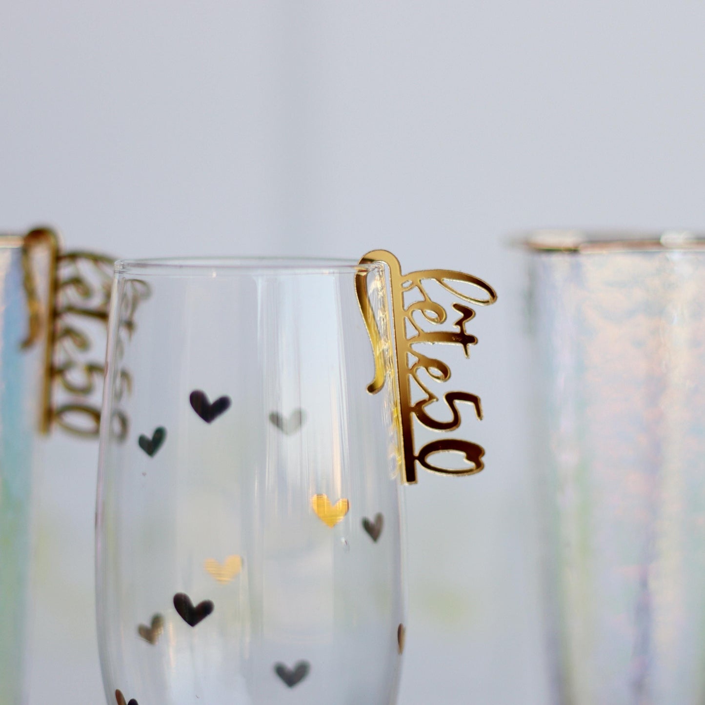 50th Birthday Wine Charm, Gold Drink Marker, Fête50 Glass Tag, Personalized Party Favors, Elegant Birthday Celebration,Champagne Flute Charm