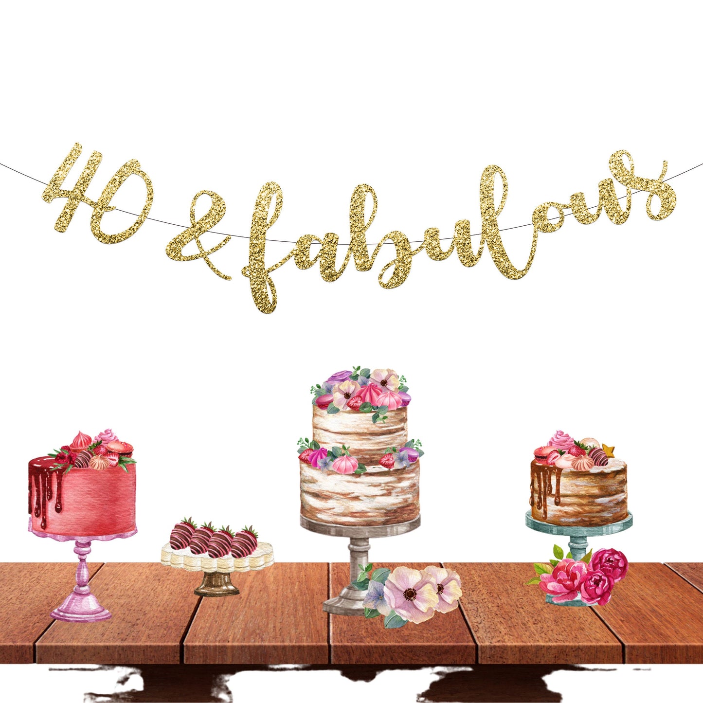 40 and Fabulous Banner, 40th Birthday Party Banner, Gold Glitter Birthday Decor, Sparkling 40th Celebration, Elegant 40th Birthday Sign