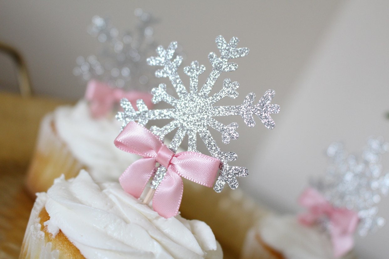 Snowflake Cupcake Toppers,Winter Wonderland Party Decorations,Snowflake Decorations,Winter Onederland First Birthday Decorations,SET OF 12
