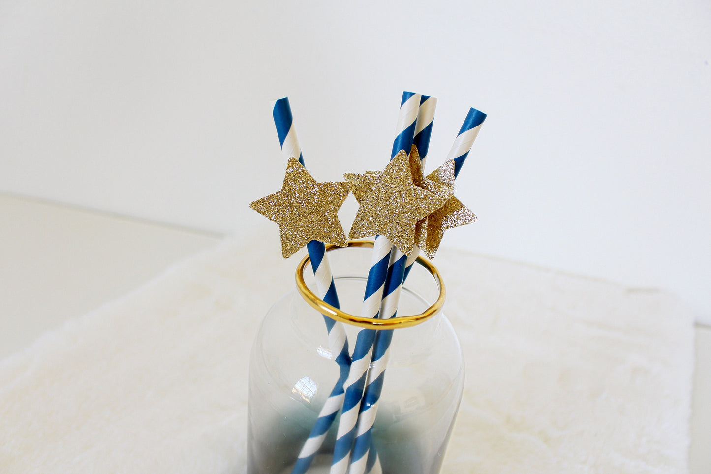 Twinkle Little Star Baby Sprinkle Decor - Navy Blue Star Straws, Set of 10 - Starry Night Theme Baby Shower Party Supplies