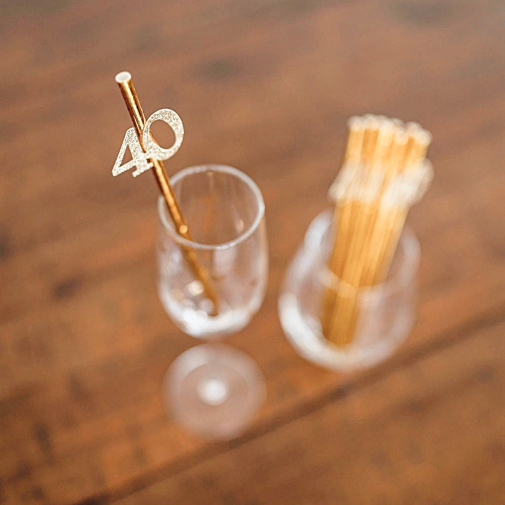 40th Birthday Party Decorations, 40th Birthday Metallic Gold Party Straws, 40 and Fab Party Favors, Gold Party Straws,