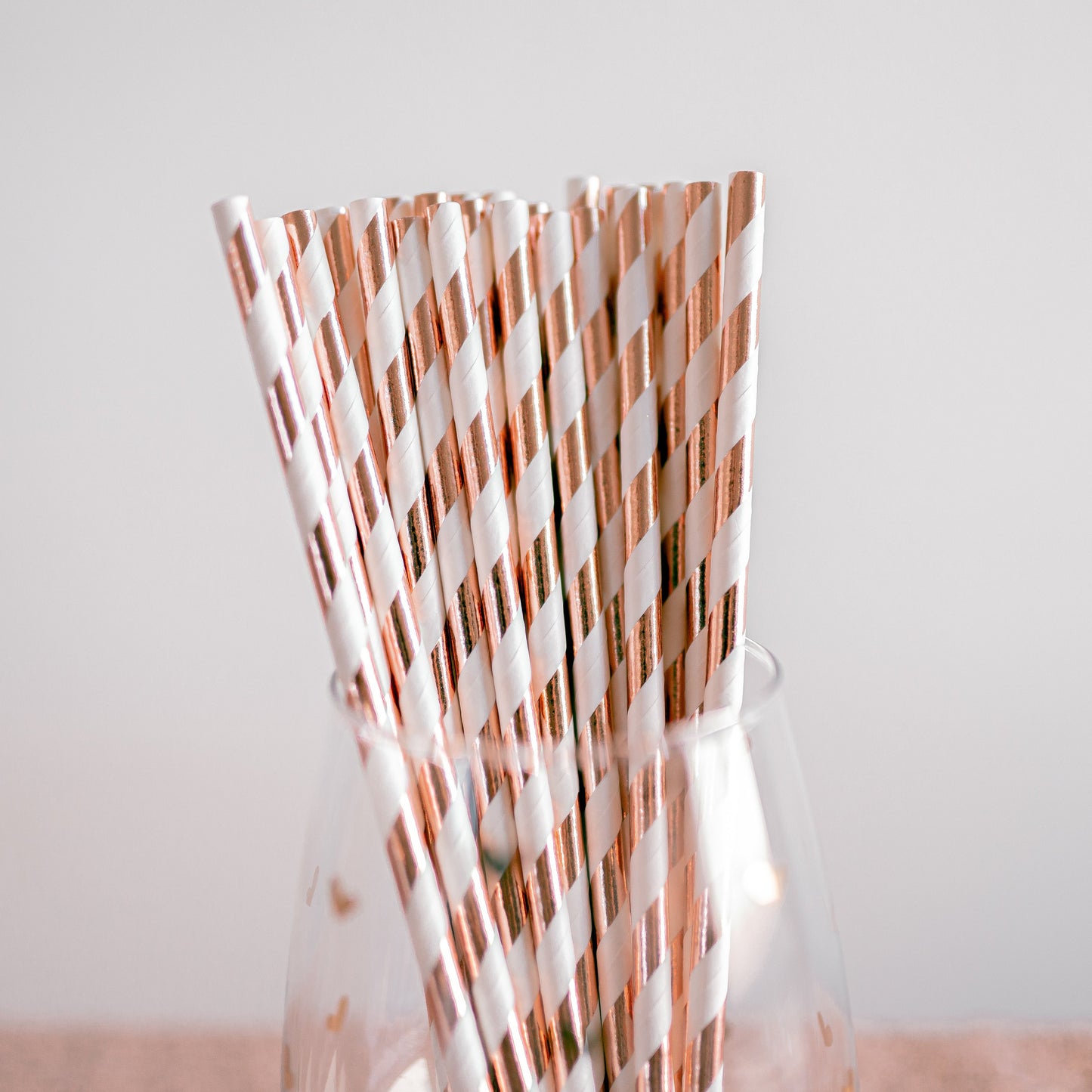 Rose Gold Party Supplies, Rose Gold and White Straws, Rose Gold Birthday Favors, Rose Gold Paper Straws