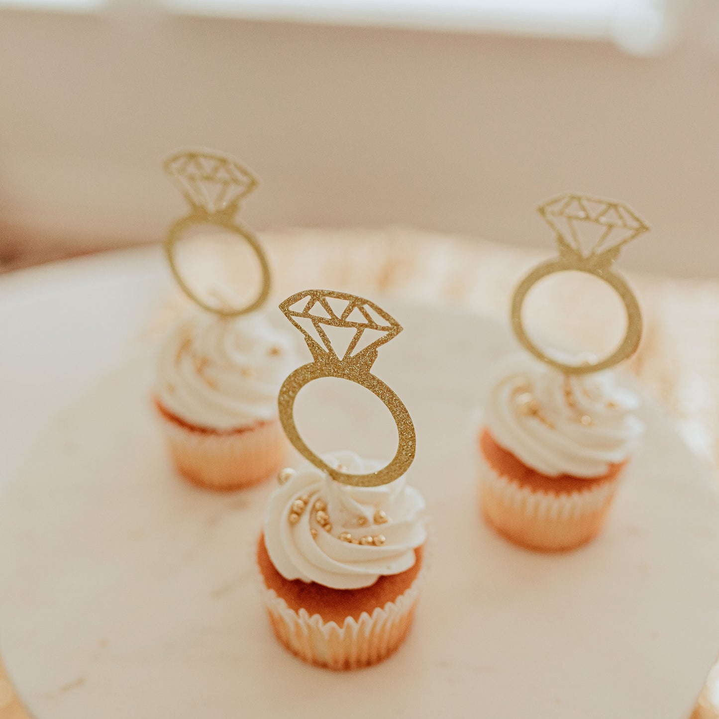 Ring Cupcake Toppers - Diamond Ring Toppers for Bridal Showers, Bride to Be Decor - Elegant & Chic Bridal Shower Decorations