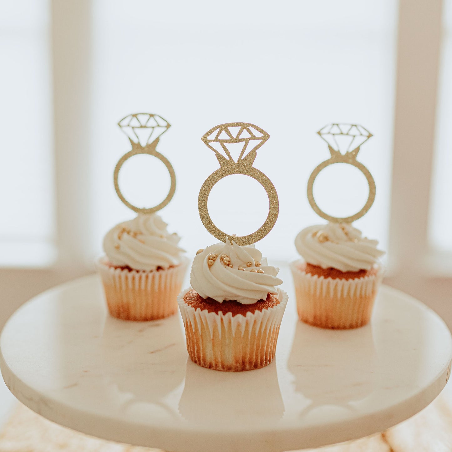 Ring Cupcake Toppers - Diamond Ring Toppers for Bridal Showers, Bride to Be Decor - Elegant & Chic Bridal Shower Decorations