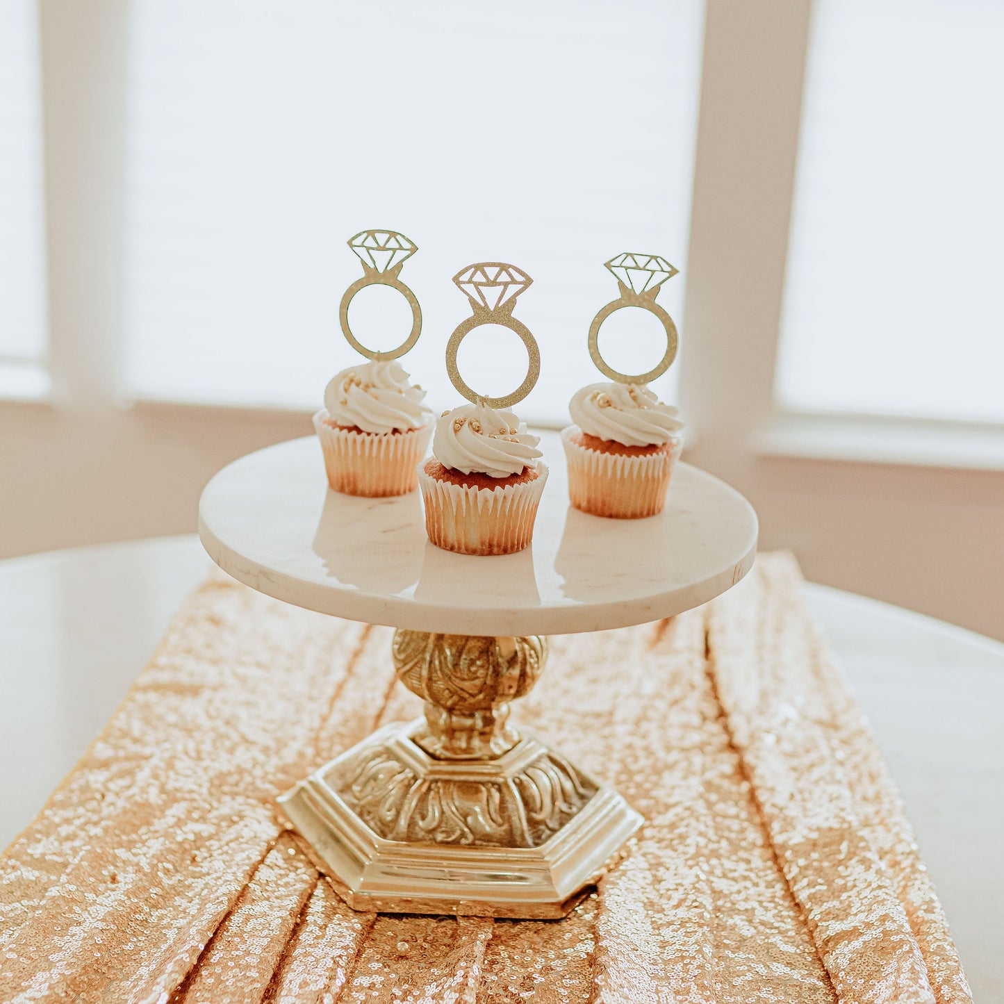 Ring Cupcake Toppers - Diamond Ring Toppers for Bridal Showers, Bride to Be Decor - Elegant & Chic Bridal Shower Decorations