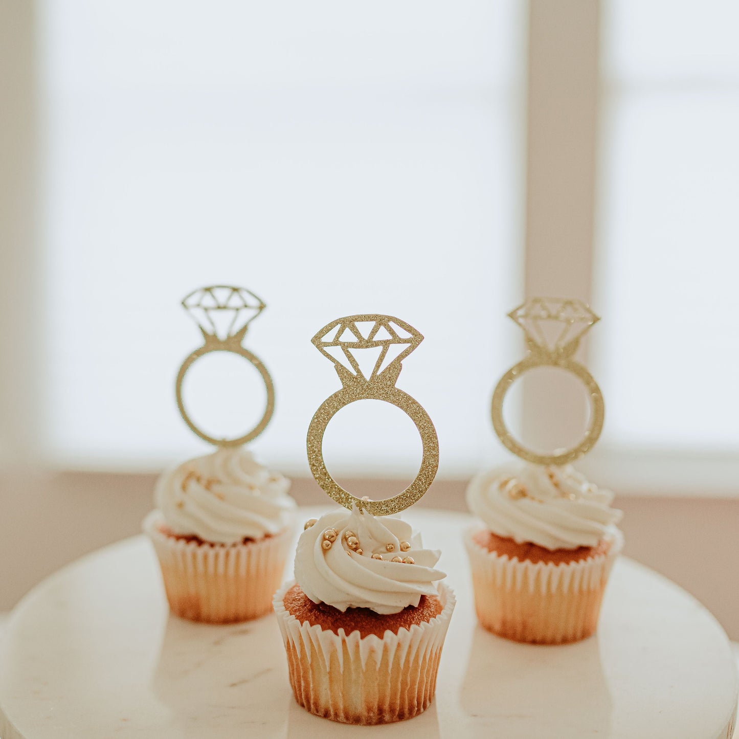 Ring Cupcake Toppers - Diamond Ring Toppers for Bridal Showers, Bride to Be Decor - Elegant & Chic Bridal Shower Decorations