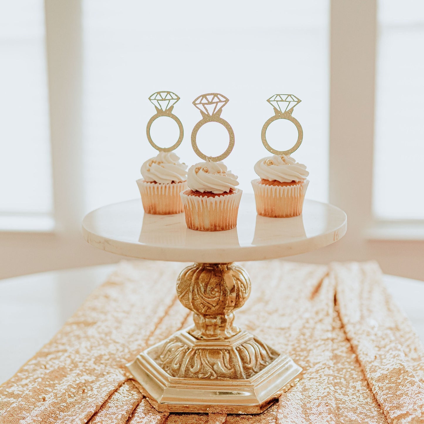 Ring Cupcake Toppers - Diamond Ring Toppers for Bridal Showers, Bride to Be Decor - Elegant & Chic Bridal Shower Decorations