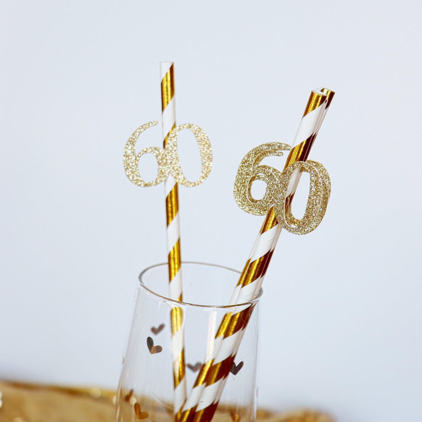 60th Birthday Party Straws Set of 10 - Metallic Gold with 60 Cutout, Gift for Turning 60, Gold Birthday Gift for Her, Golden Year Gift