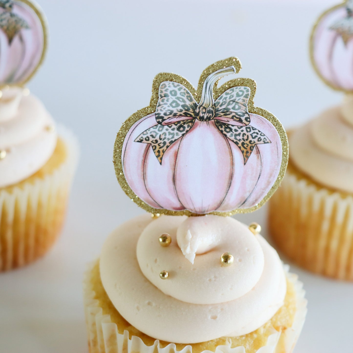 Pumpkin Cupcake Toppers Set of 12, Pink and Gold Glitter Pumpkin Picks, Fall Baby Shower Decor, Autumn Party Cupcake Toppers