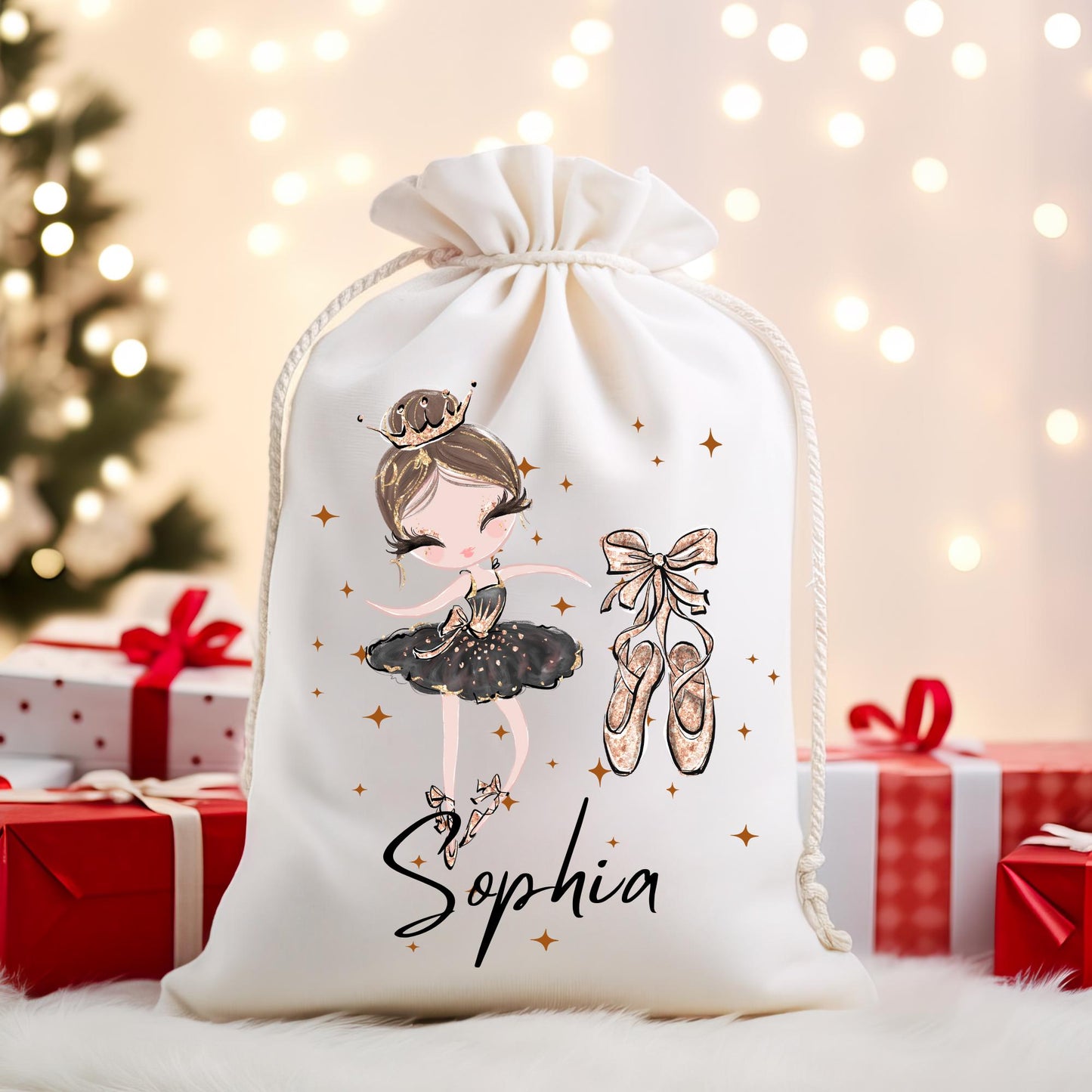 Personalized Ballerina Christmas Gift Sack for Girls, Custom Ballet Gift Bag with Name, Christmas Sack for Little Girls, Ballet-Themed Bag
