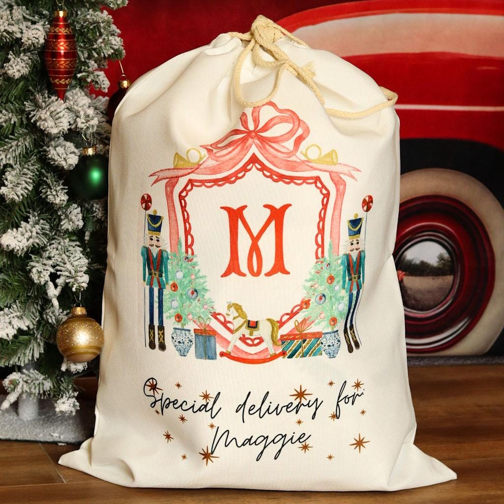Personalized Nutcracker Monogram Santa Sack, Christmas Eve Box, Christmas Sack, First Christmas Gift, Nutcracker Gift Bag
