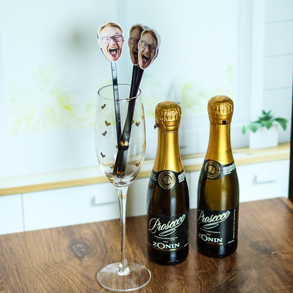 Custom Face Stirrers for Birthday Bar, Cocktail Drink Stirrer, Drink Stirrers for Any Age Milestone Birthday, Swizzle Stick Party Favors