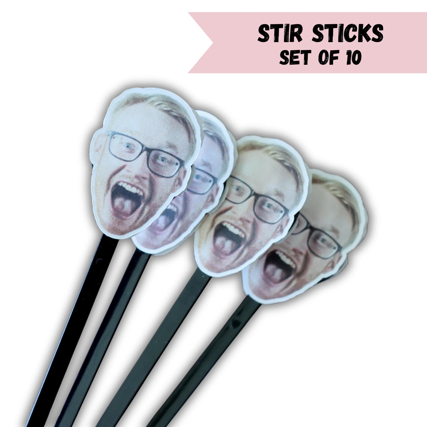 Face Photo Drink Stirrers for Birthday Bar, Custom Cocktail Swizzle Sticks, Milestone Birthday Party Favors, Set of 10