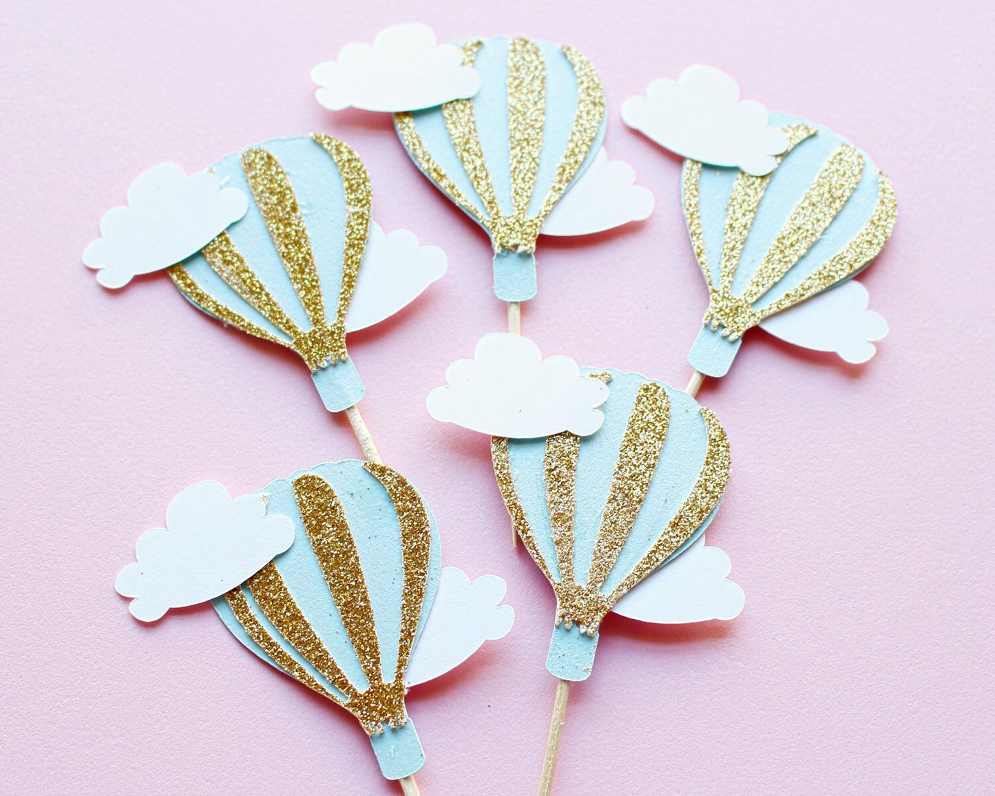 Up Up and Away Hot Air Balloon Cupcake Toppers - Baby Shower & First Birthday Decor - Whimsical Cupcake Picks for Party, Set of 12