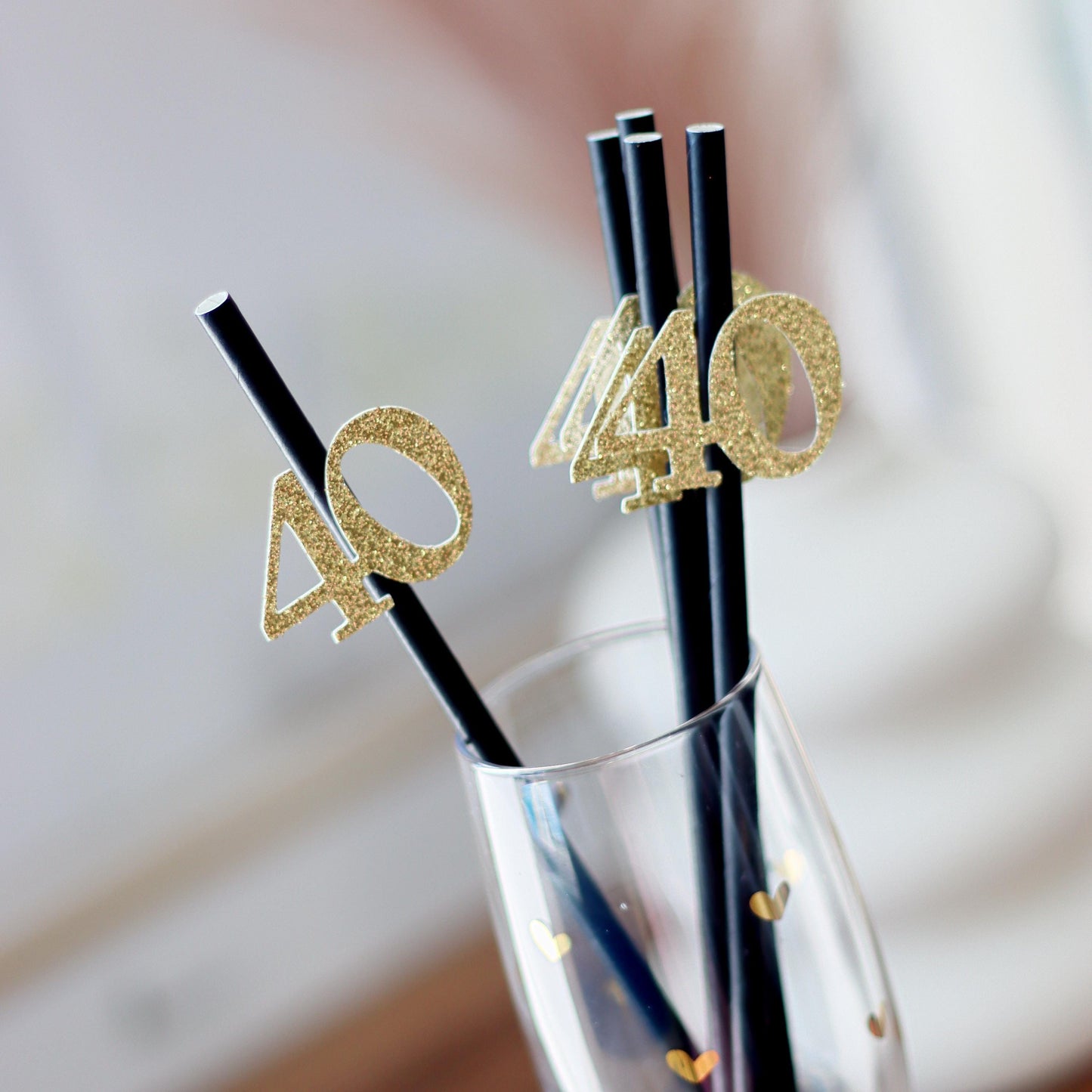 40th Birthday Party Straws, Gold Glitter Decor, Women's Birthday Celebration, Beverage Tableware