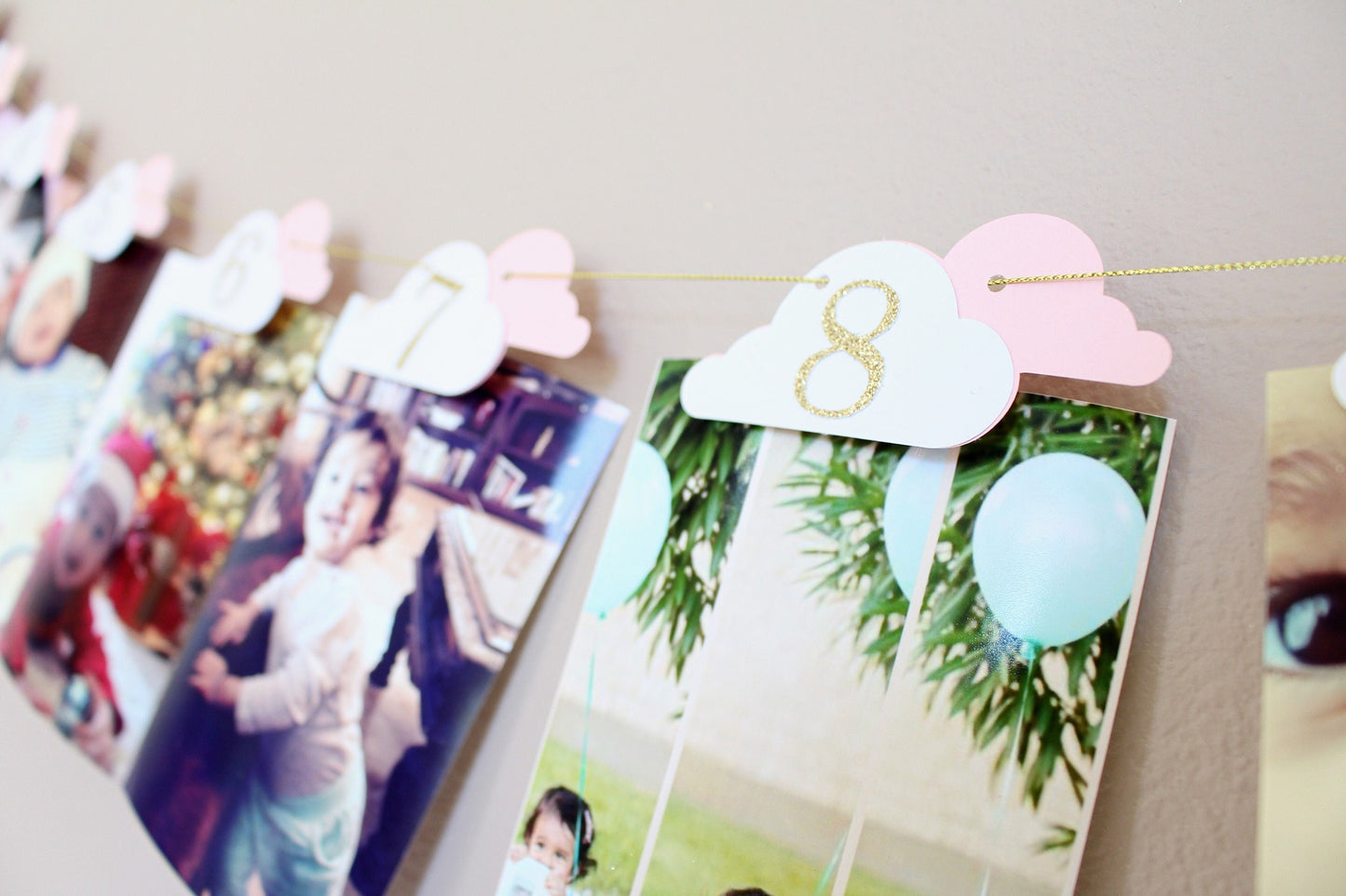 Time Flies 1st Birthday Banner – Customizable Hot Air Balloon Photo Garland – Unique Milestone Party Decoration