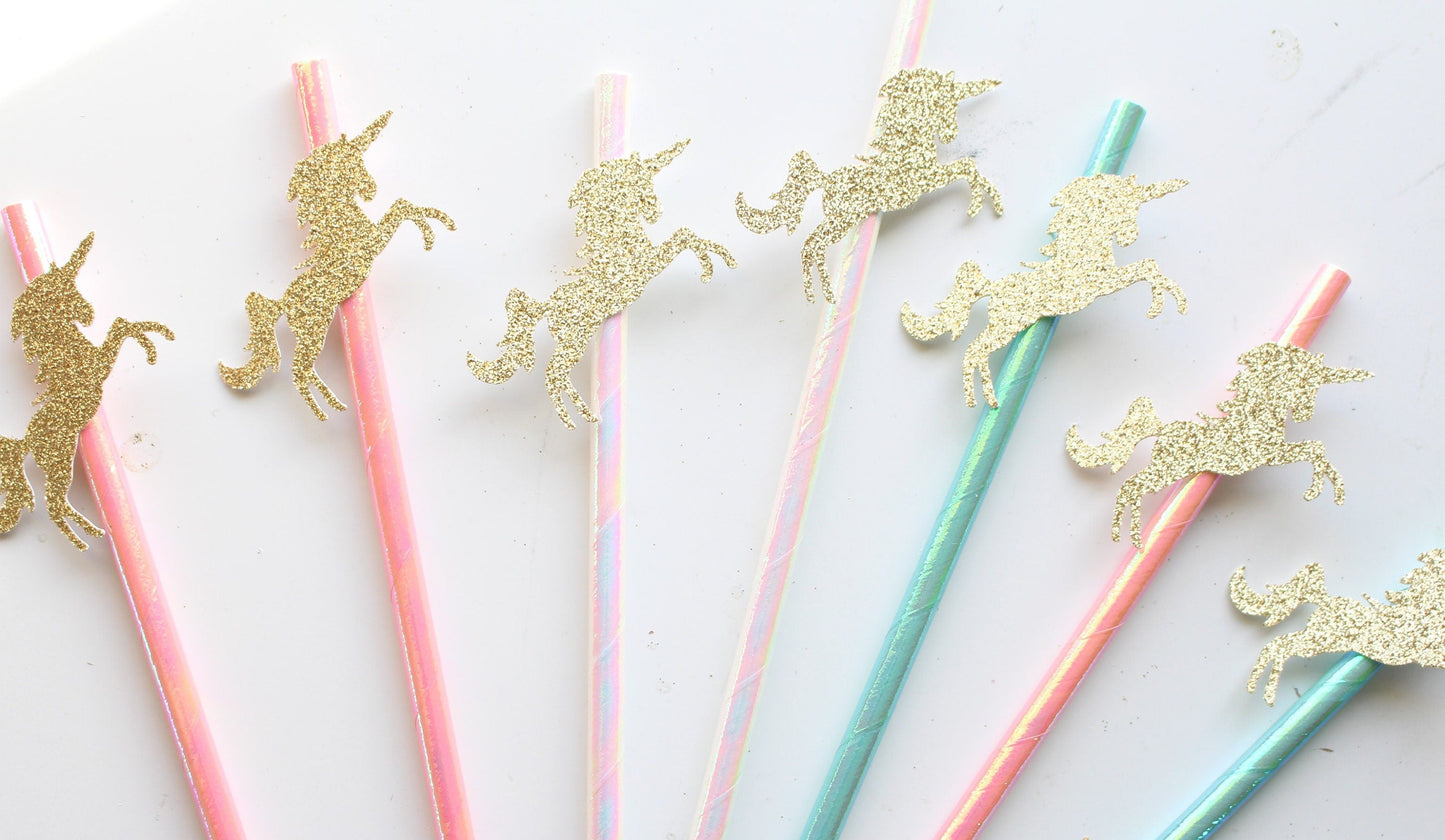 Unicorn Party, Unicorn Birthday Decorations, Unicorn Party Favors, Unicorn Straws, Irridescent straws