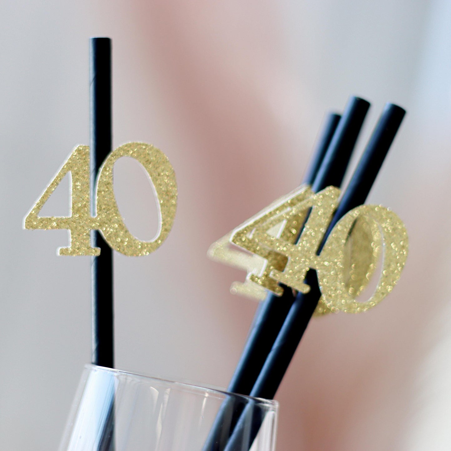 40th Birthday Party Straws, Gold Glitter Decor, Women's Birthday Celebration, Beverage Tableware