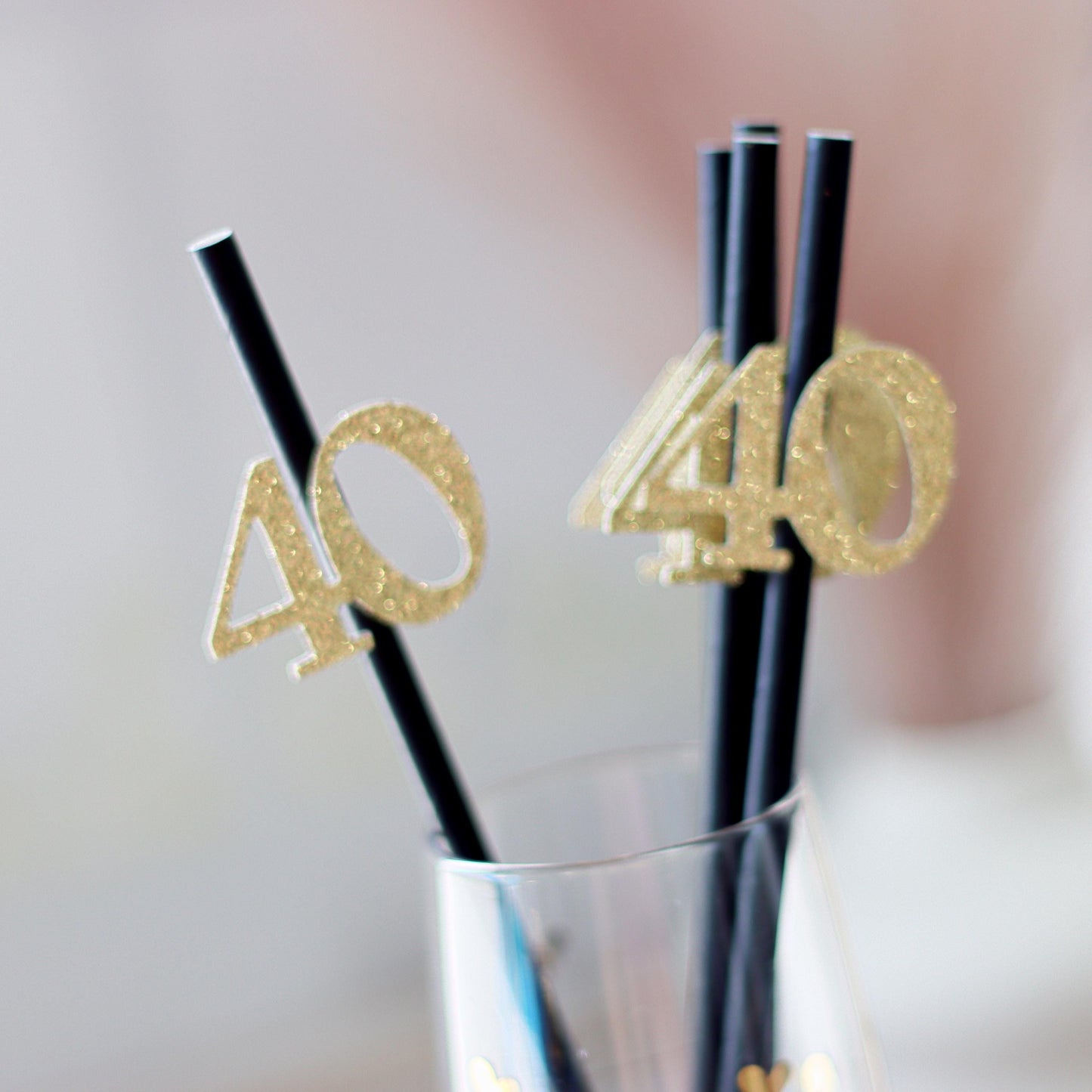40th Birthday Party Straws, Gold Glitter Decor, Women's Birthday Celebration, Beverage Tableware