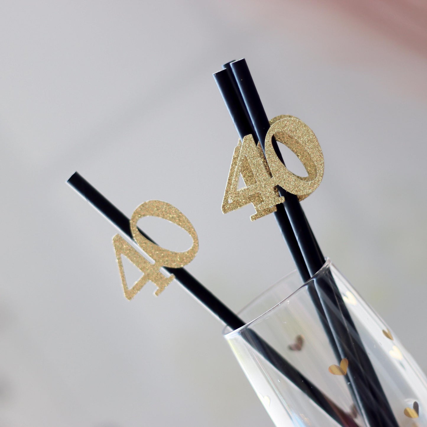 40th Birthday Party Straws, Gold Glitter Decor, Women's Birthday Celebration, Beverage Tableware