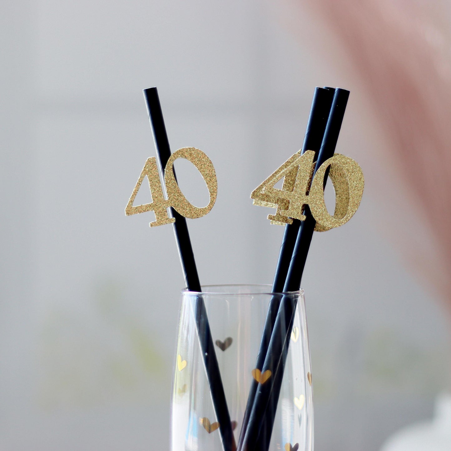 40th Birthday Party Straws, Gold Glitter Decor, Women's Birthday Celebration, Beverage Tableware