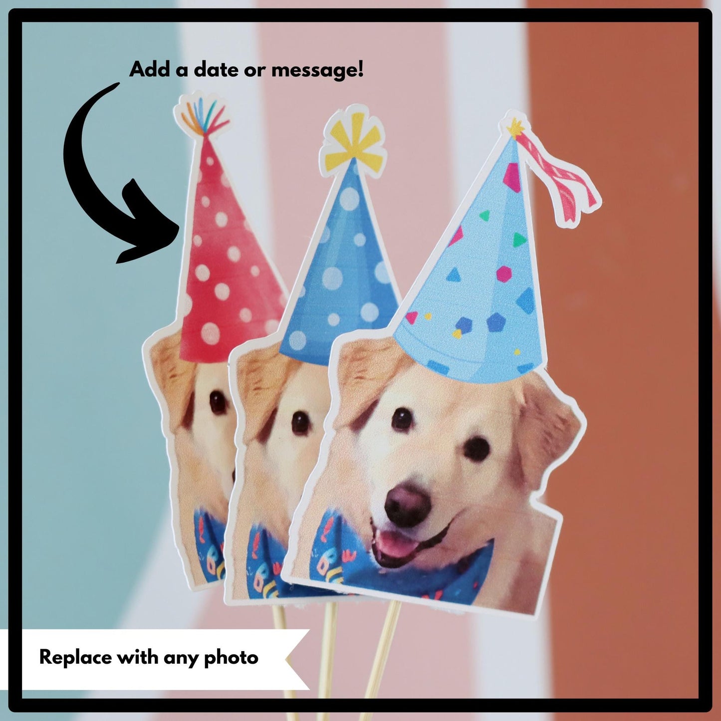 Custom Dog Birthday Cupcake Toppers, Personalized Pet Photo Toppers for Puppy Parties, Face Photo Toppers for Pet Birthdays