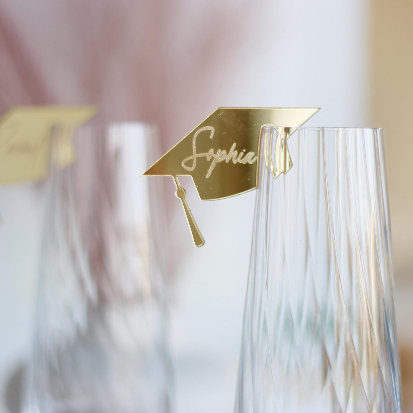 Custom Acrylic Graduation Drink Charms, Personalized Mirrored Glass Name Tags, Graduation Party Favors, Graduation Party Place Cards