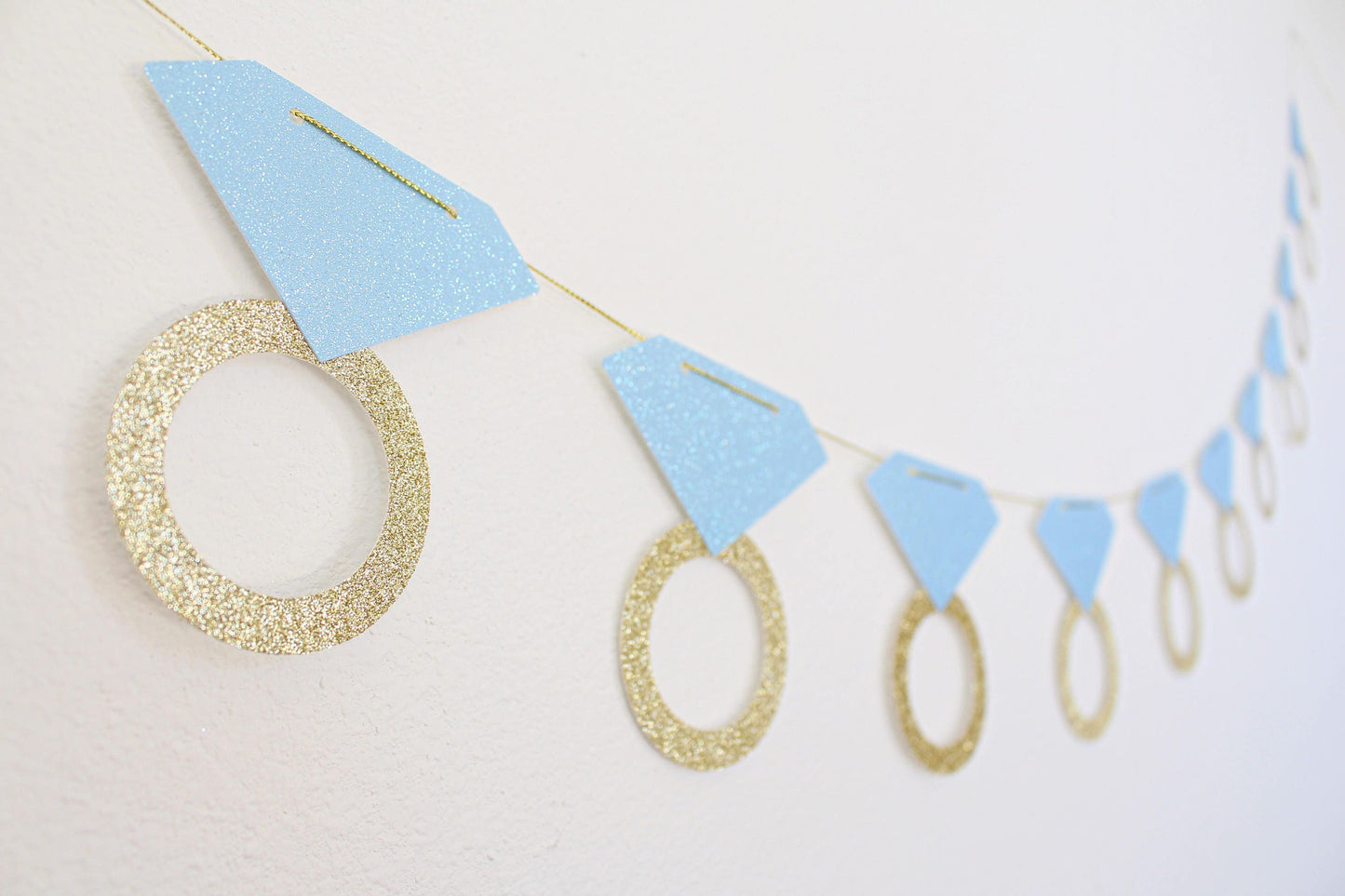 Bachelorette Party Banner, Ring Banner, Light Blue and Gold Wedding Decorations, Photobooth Prop