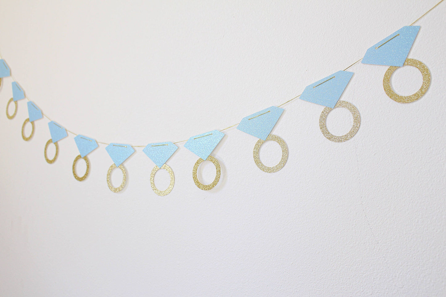 Bachelorette Party Banner, Ring Banner, Light Blue and Gold Wedding Decorations, Photobooth Prop