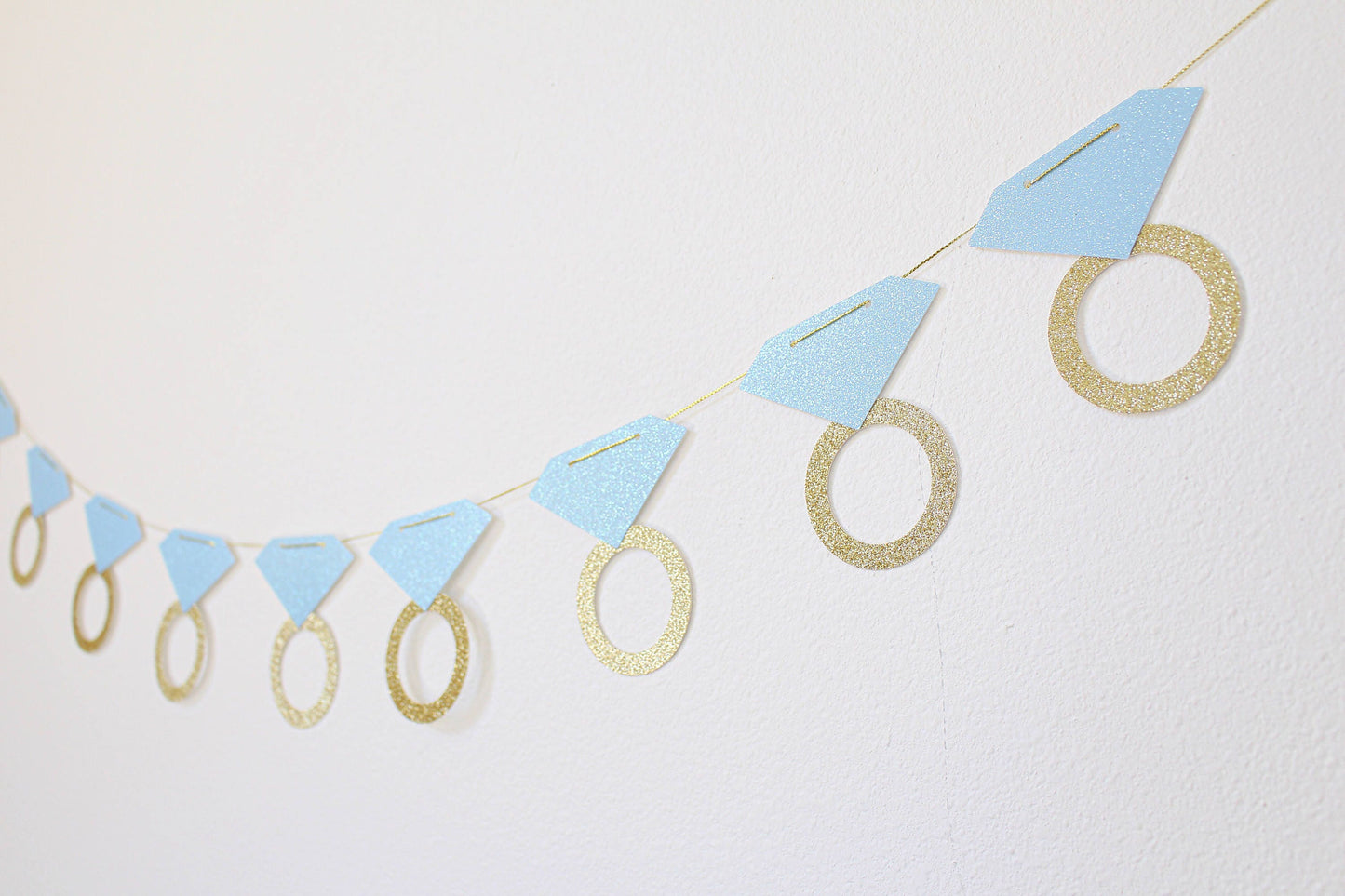 Bachelorette Party Banner, Ring Banner, Light Blue and Gold Wedding Decorations, Photobooth Prop