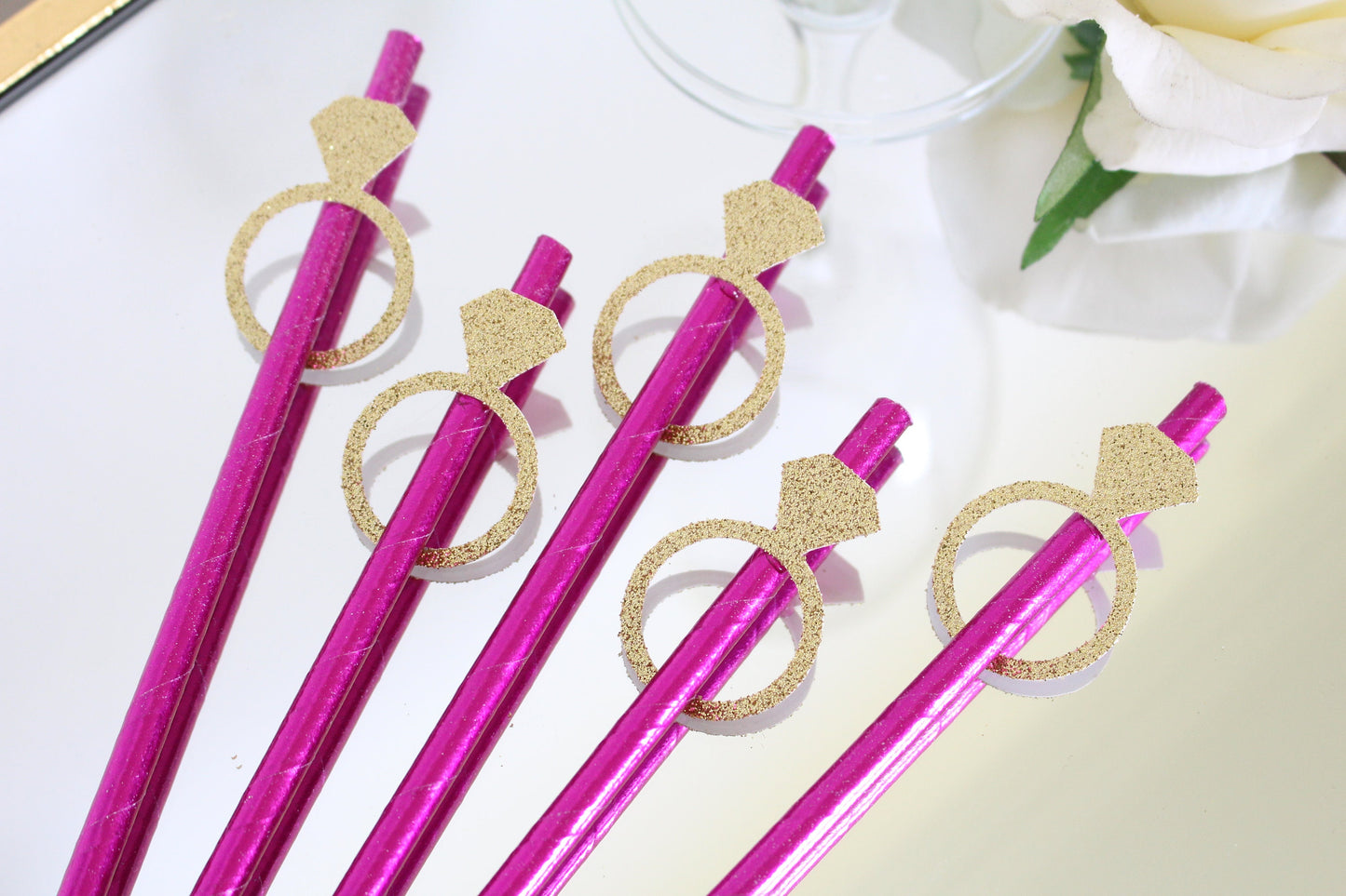 Bridal Shower Decorations, Engagement Ring Party Straws, Engagement Decor, Paper Straws, Bachelorette Party Decorations, Set of 10