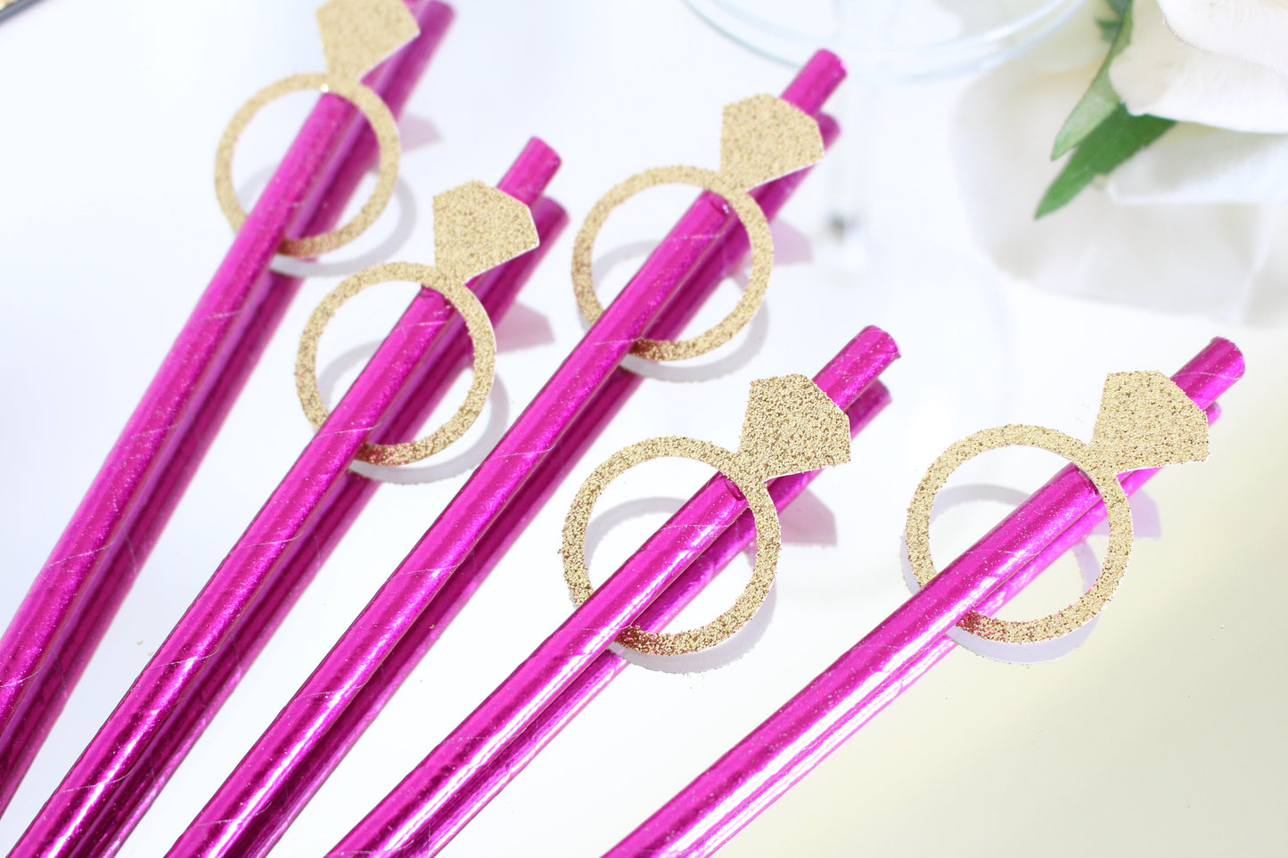 Bridal Shower Decorations, Engagement Ring Party Straws, Engagement Decor, Paper Straws, Bachelorette Party Decorations, Set of 10