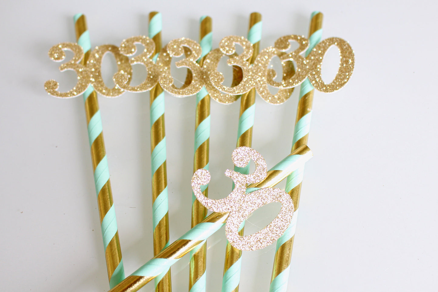 30th Birthday Party Straws - 30th Birthday Party Decorations - Dirty thirty party -30th Birthday for her - Mint and gold 30th Birthday Decor