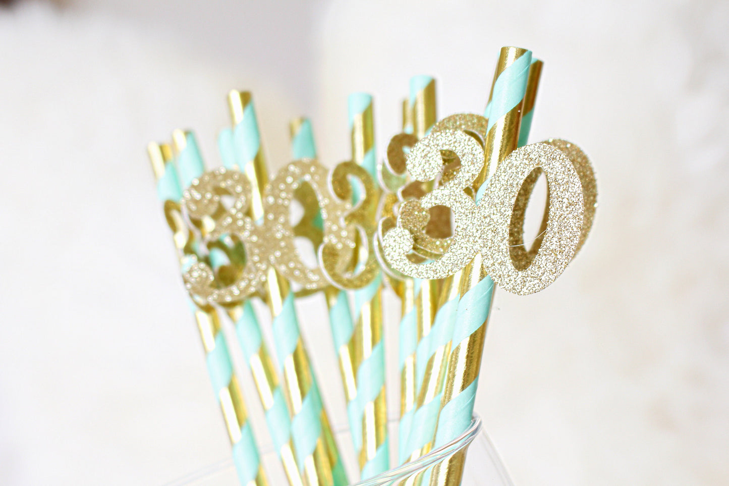 30th Birthday Party Straws - 30th Birthday Party Decorations - Dirty thirty party -30th Birthday for her - Mint and gold 30th Birthday Decor