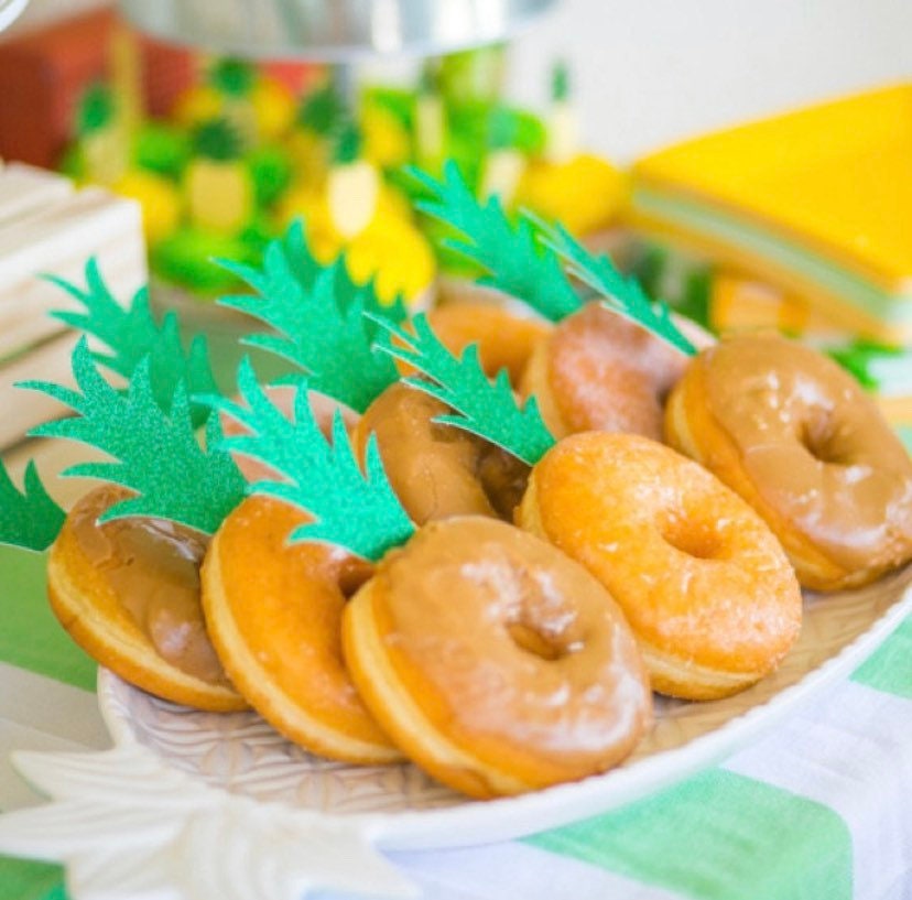 Pineapple Donut Topper-Pineapple Cupcake Toppers -Pineapple Party - Pineapple Decorations -Luau Bridal Shower -Aloha Bride Shower SET OF 12