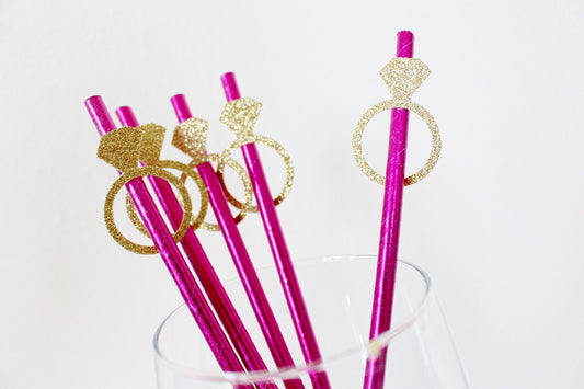 Bridal Shower Decorations, Engagement Ring Party Straws, Engagement Decor, Paper Straws, Bachelorette Party Decorations, Set of 10