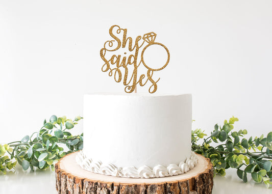 She Said Yes Cake Topper, Bridal Shower Decorations, Bride To Be, Glitter Gold Cake Topper