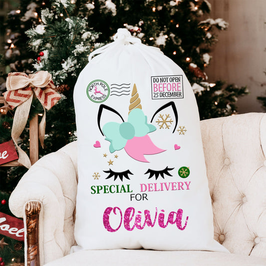 Santa Sack, Unicorn Christmas Santa Sack, Santa Bag, Custom Santa Sack Gift for Girl