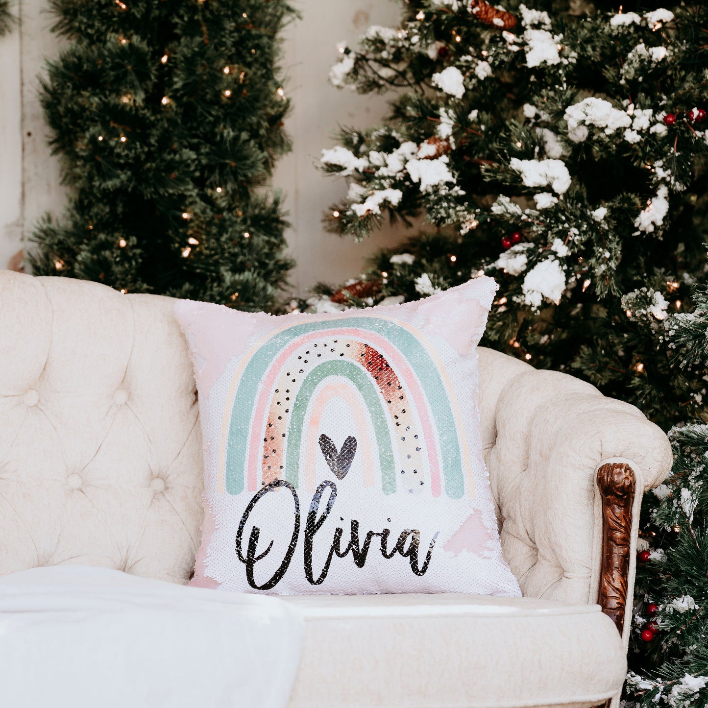 Rainbow Sequin Pillow Cover, Mermaid Sequin Christmas Gift for Granddaughter, Custom Sequin Pillow Case, Personalized Pillow Gift for Girls