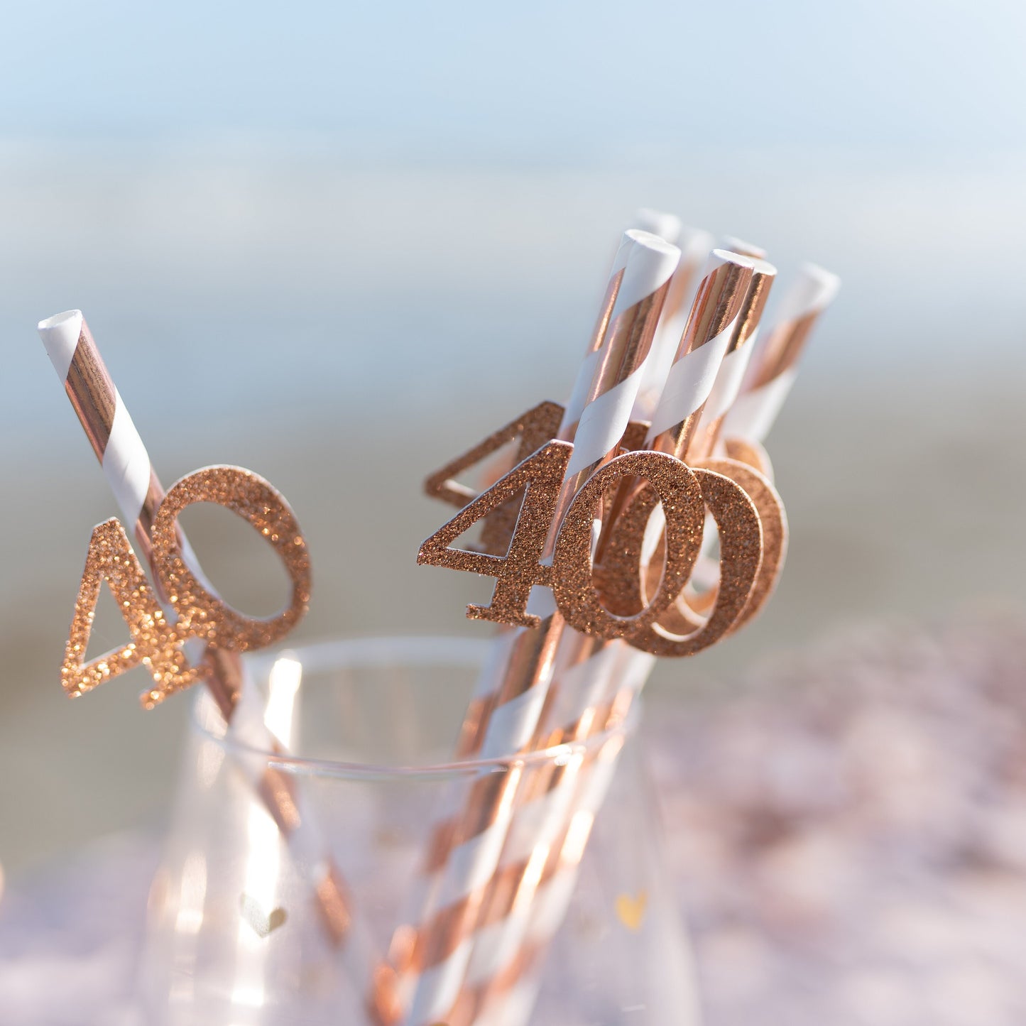 40th Birthday Party Decorations, 40th Birthday Party Straws, 40th Birthday decoration straws, 40th Birthday for her, Rose gold 40th party