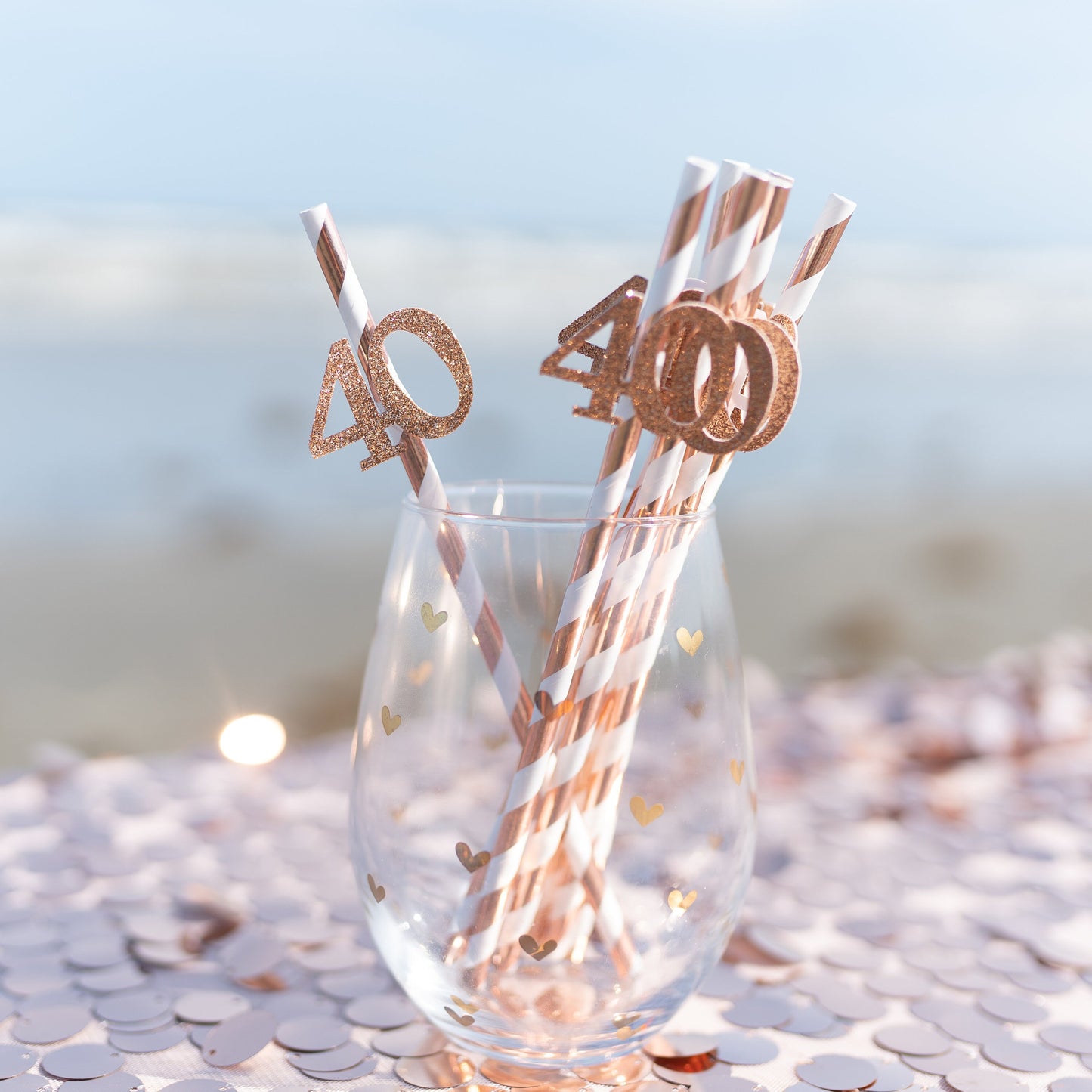 40th Birthday Party Decorations, 40th Birthday Party Straws, 40th Birthday decoration straws, 40th Birthday for her, Rose gold 40th party