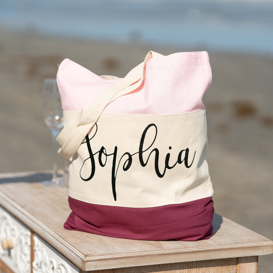 Personalized Tri Color Tote Bag, Wedding Party Gifts, Gift for Bridesmaid