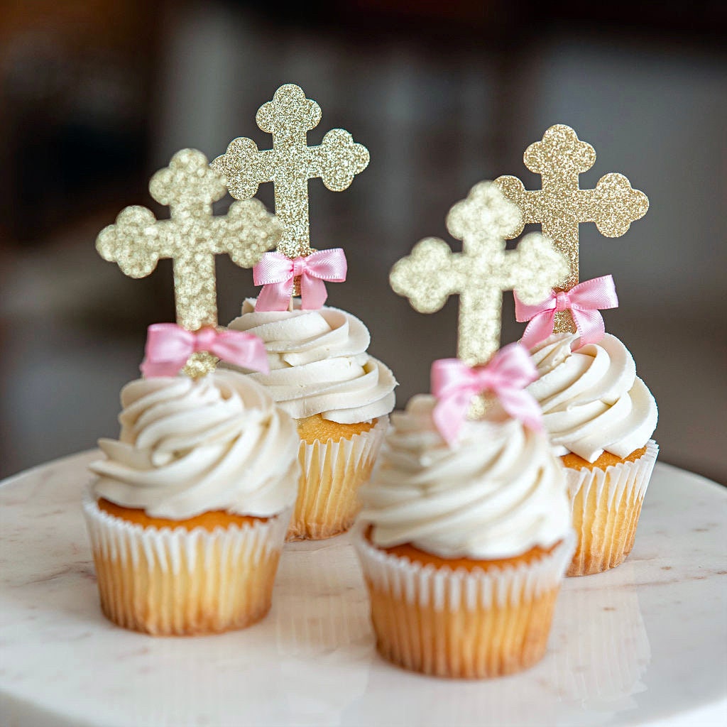 Baptism Cupcake Toppers - Christening Decor, Mi Bautizo, Boy & Girl Baptism Gifts, Gender-Neutral Celebration, Religious Event Accents