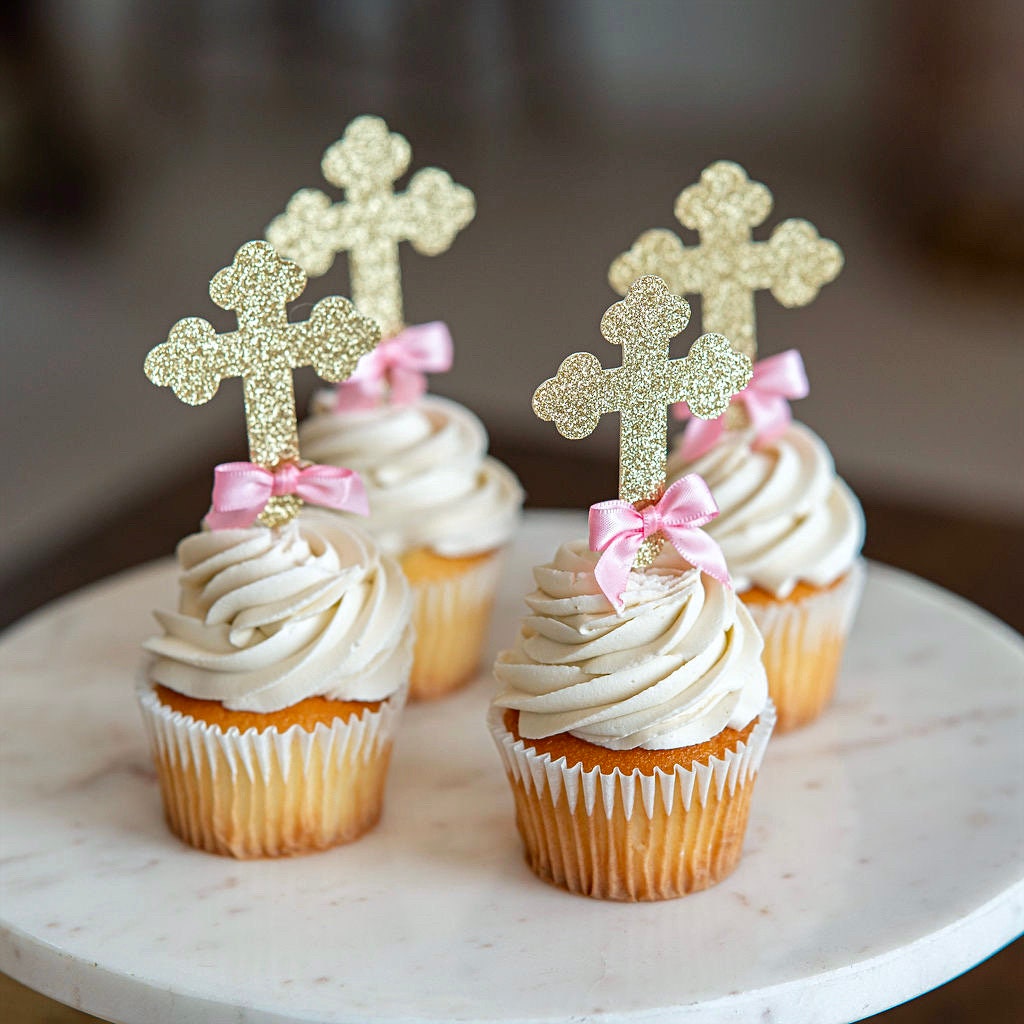 Baptism Cupcake Toppers - Christening Decor, Mi Bautizo, Boy & Girl Baptism Gifts, Gender-Neutral Celebration, Religious Event Accents