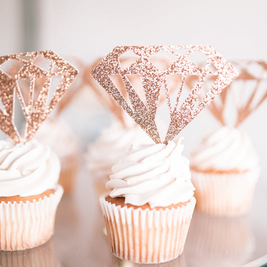 Sparkling Rose Gold Glitter Diamond Cupcake Topper - Diamond Donut Topper - Bridal Shower Decorations - Rose Gold Party Supplies